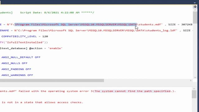 SQL server fix error failed with the operating system error 3The system cannot find the path смотреть онлайн