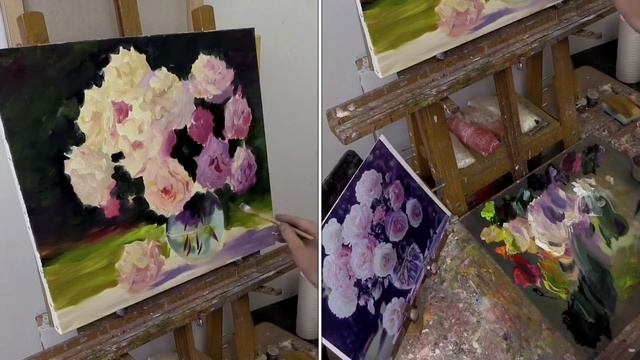 Розы в саду. Как написать розы маслом. Rose in the Garden. How to paint roses.Oil painting смотреть онлайн
