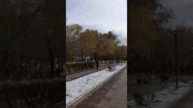 Первый снег на проспекте Нурсултана Назарбаева осенью 2021 года смотреть онлайн