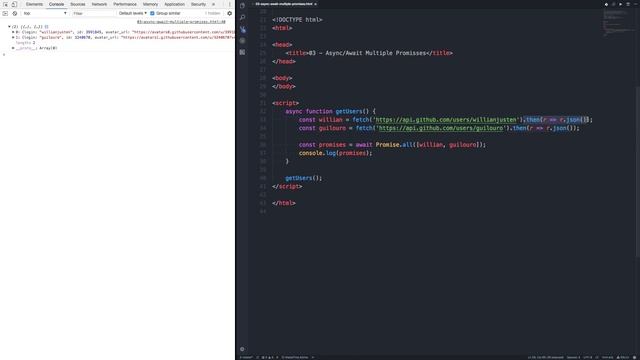 42. Async/await com múltiplas promises - Mini-curso JS Moderno (ES6) смотреть онлайн