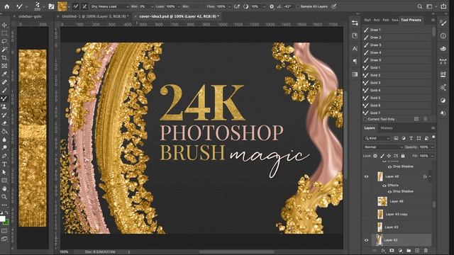 Layering Dazzling metallic gold brush strokes in Photoshop: 24K Gold Brush Magic смотреть онлайн