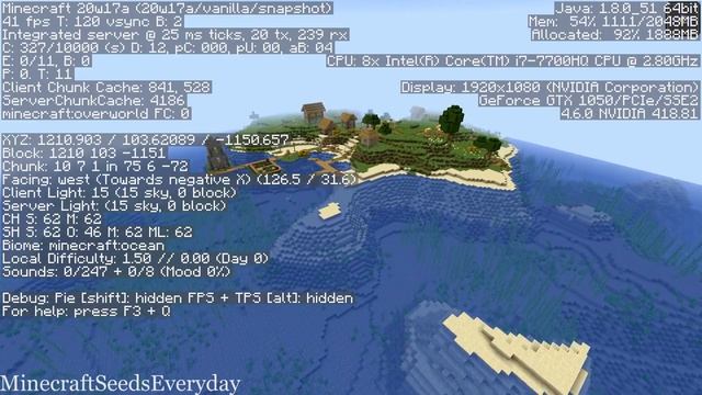 Minecraft Java 1.16 Seed: Island with three biomes, village, shipwreck and exposed mineshaft смотреть онлайн