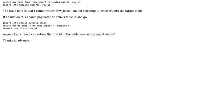 Databases: Postgres : Using WITH .... AS insert into to return non-inserted column смотреть онлайн