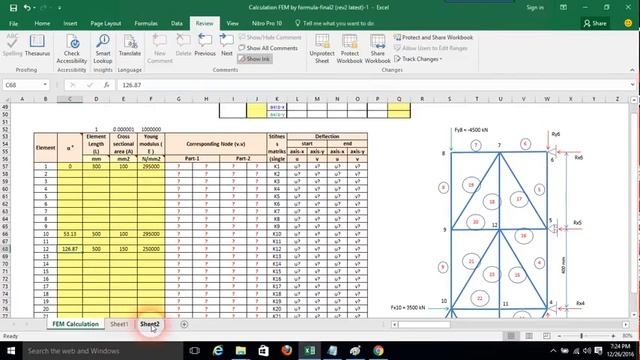 node displacement of various structure (Truss) using Finite Element Method, applied in MS Excel смотреть онлайн