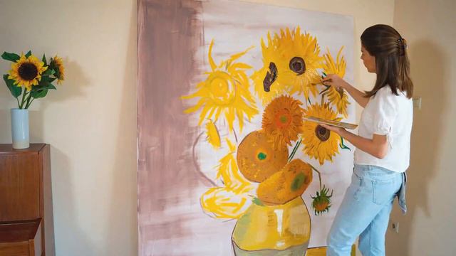Painting Sunflowers by Vincent van Gogh | Time-lapse painting | Acrylics смотреть онлайн