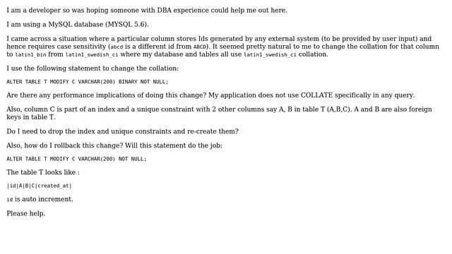 MySQL- Performance implications of changing a column collation from latin1_swedish_ci to latin1_bin смотреть онлайн