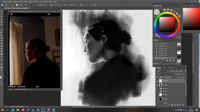 Charcoal Drawing woman Speed drawing - Using Yizheng Ke brushes смотреть онлайн