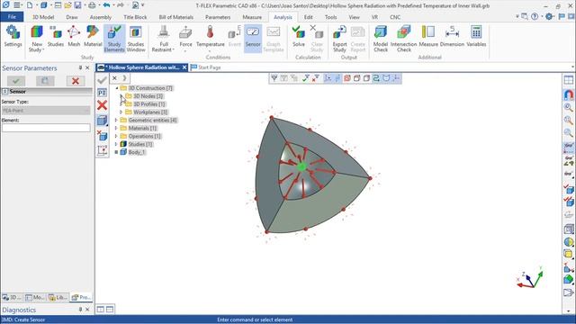T-Flex Analysis v16 - Thermal - Radiation of the Surface of a Hollow Sphere смотреть онлайн