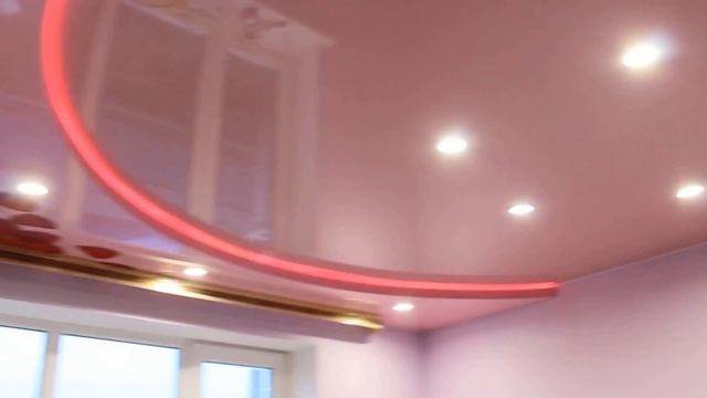 Двухуровневый натяжной потолок с подсветкой и фотопечатью. г.Калач смотреть онлайн