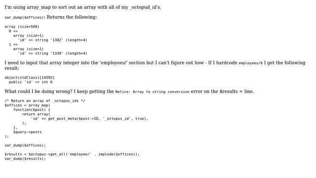 Wordpress: Array to string conversion on array_map смотреть онлайн