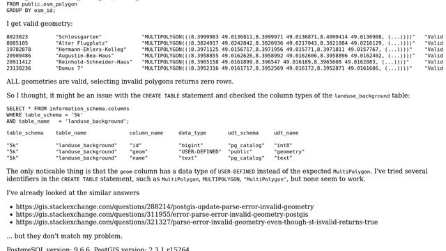 GIS: PostGIS - "parse error - invalid geometry" after using ST_Multi - but ST_IsValid returns true смотреть онлайн