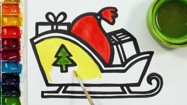 Рисуем сани Деда Мороза фломастерами. Рисование для детей смотреть онлайн