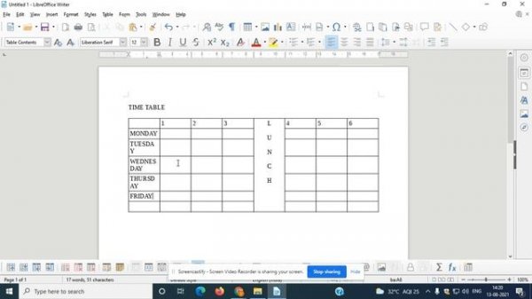 Learn the process to insert timetable in Libre Office Writer.