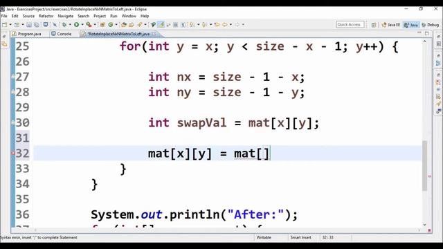 rotate inplace nxn matrix to left in java смотреть онлайн