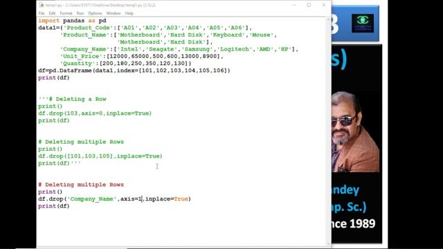 ROWS AND COLUMNS DELETION FROM A DATAFRAME | USING DROP FUNCTION IN DATA FRAME | USING DROP FUNCTIO смотреть онлайн