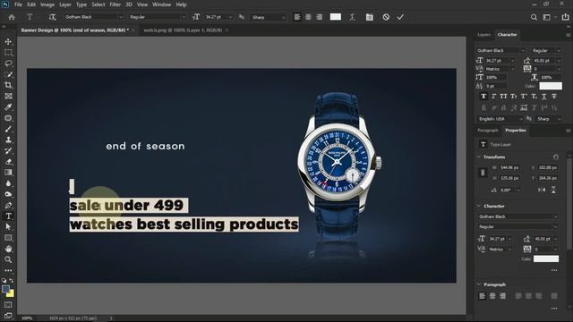 Brand watches - advertising banner design | Photoshop cc смотреть онлайн