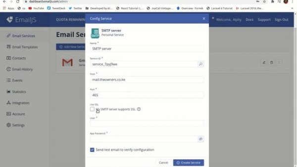 How to add your domain email service to EmailJs library.