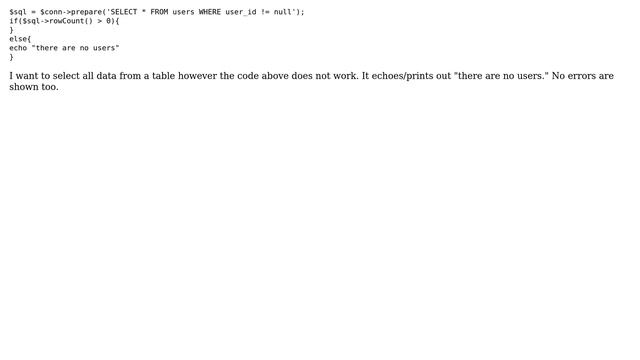 Databases: Cannot select all data from a table php/sql смотреть онлайн