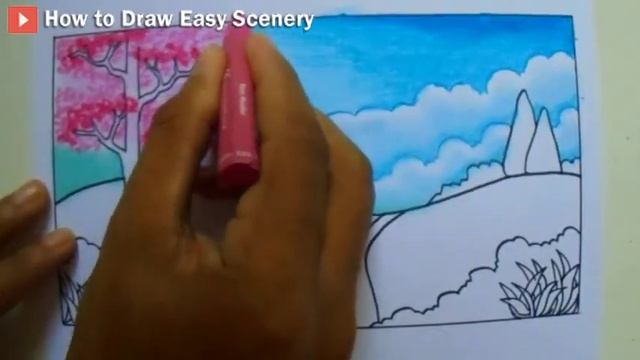 How to Draw Easy Scenery | Drawing Simple Park scenery Step by Step with Oil Pastels смотреть онлайн