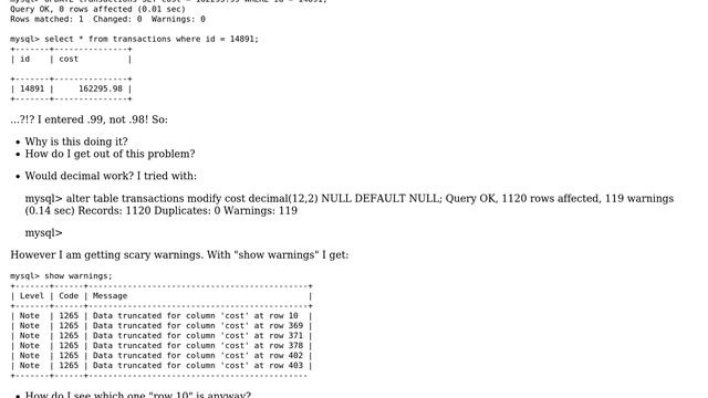 Databases: Mysql and money: precision problems with FLOAT(10,2) смотреть онлайн