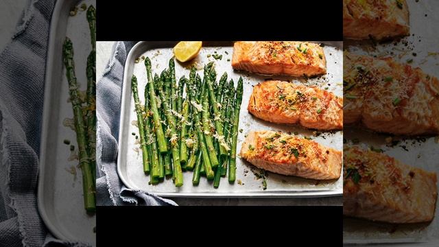 Лосось с лимоном, чесноком и травами, жареной спаржей и киноа