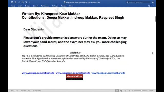IELTS Speaking Cue Cards 2023 (MAKKAR Cue cards Final version May-August 2023) - Learnerway смотреть онлайн