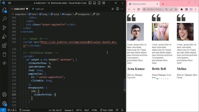 Swiper Slider Series - Responsive Testimonial Slider | Episode 14 | JavaScript | Swiper JS смотреть онлайн