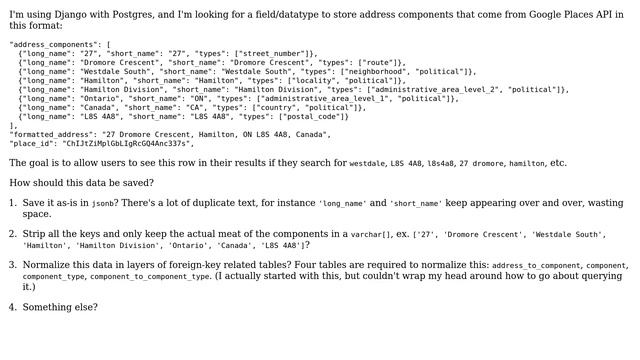 Databases: Field/datatype for searchable address components? смотреть онлайн