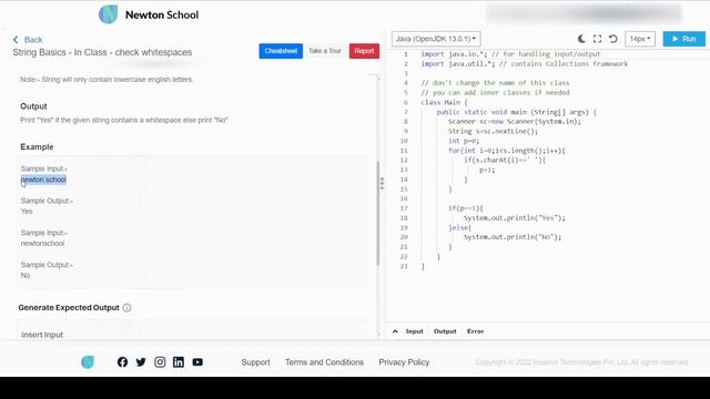 Newton school | Check Whitespaces | String interview questions in java | Java top String question смотреть онлайн