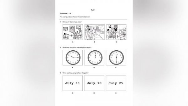 A2 Key (KET) Listening test 1 - Task 1 with answer keys