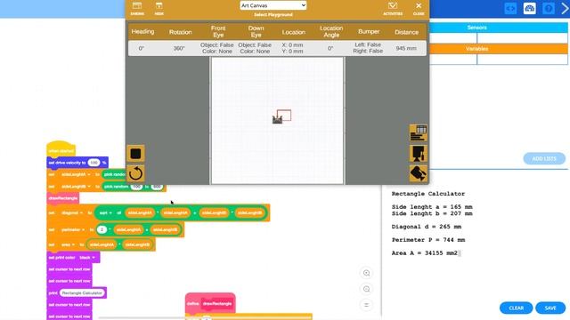 Draw a rectangle and calculate (diagonal, perimeter, area) - VEXcode VR смотреть онлайн