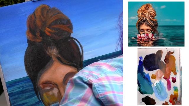 Romantic Girl Swimming in the Ocean ??? Full beginners Acrylic painting Tutorial Step by Step смотреть онлайн
