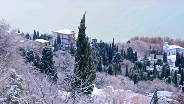 Зима пришла в Крымскую Алупку 24.12.2023 (заснеженная арт-усадьба Ландора) смотреть онлайн