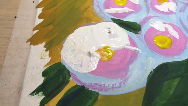 Рисуем с детьми розы гуашью, кисточкой и ложкой. Вдохновляемся творчеством Клода Моне. смотреть онлайн