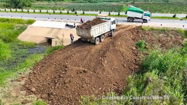 New Project Begins Nice Incredible Build Road Connect Highway by Dozer D51P & Truck Spreading Soil смотреть онлайн