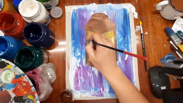 Как нарисовать фонарь. Как нарисовать зимний пейзаж. Правополушарное рисование. Зима гуашью. смотреть онлайн