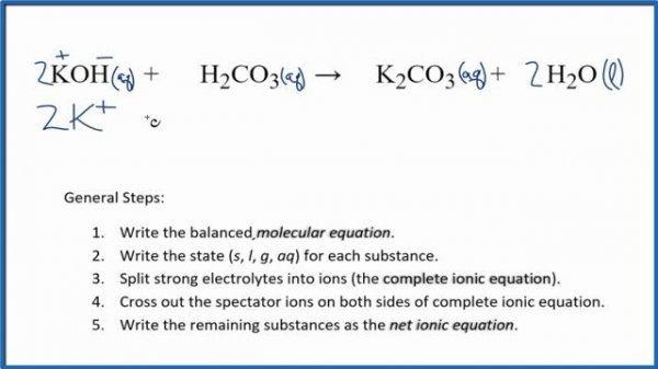 How to Write the Net Ionic Equation for KOH + H2CO3 = K2CO3 + H2O