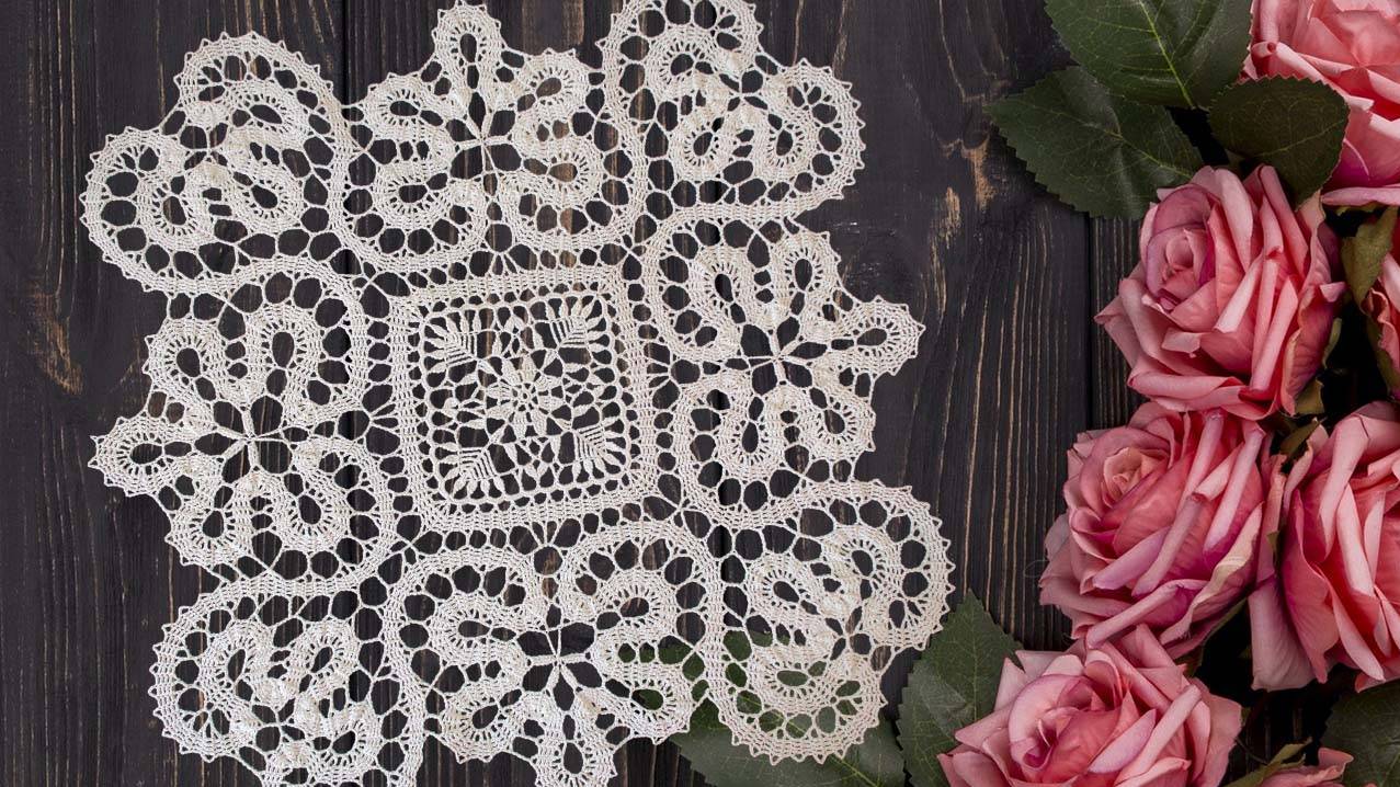 Брюггское кружево - квадратная салфетка. Часть 3 смотреть онлайн