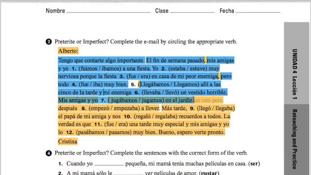 Preterite vs Imperfect Worksheet Help (pg. 3 & 4) смотреть онлайн