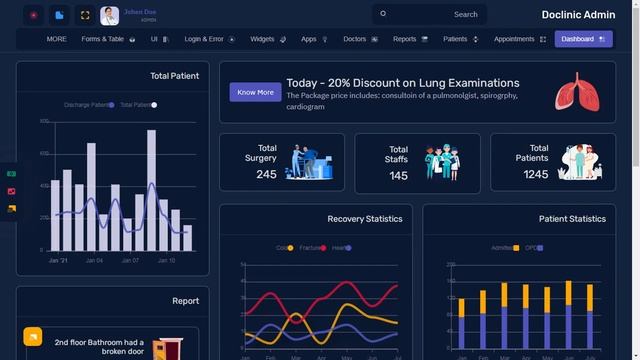 Hospital Dashboard Bootstrap Admin Templates with RTL Dark Theme смотреть онлайн