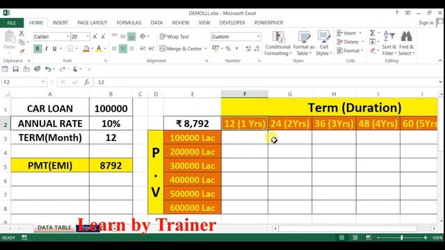DATA TABLE WITH PRACTICAL EXAMPLE | DATA TABLE IN EXCEL | EXCEL TUTORIAL IN HINDI |LEARN BY TRAINE смотреть онлайн