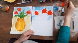 Рисуем тюльпаны в вазе