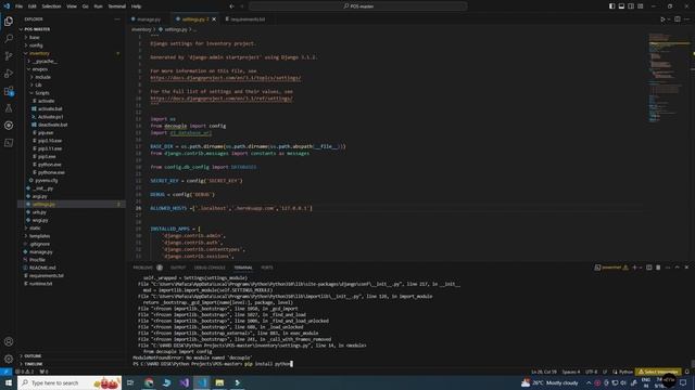 ModuleNotFoundError: No module named 'decouple' | Django Python смотреть онлайн