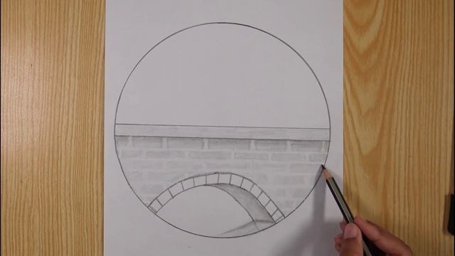 Landscape Drawing in a circle | Pencil Sketch Bridge drawing tutorial смотреть онлайн