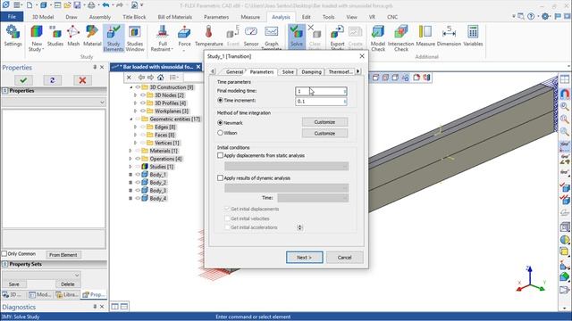 T-Flex Analysis v16 - Dynamic - Beam loaded with Sinusoidal Force on the Free End смотреть онлайн