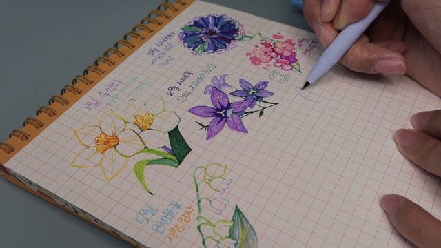 ENG) 나도 있다 모나미 플러스펜 60색 한정판! + 탄생화 그리기 / I Have One, Too. A Limited Edition Of 60 Monami Plus Pens!