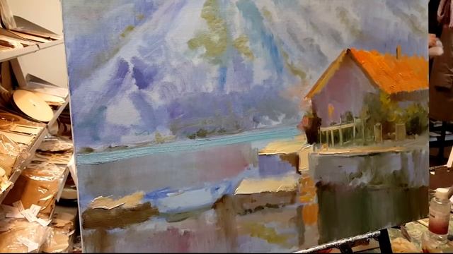 Урок живописи с нуля Как нарисовать Дом у воды Александр Южаков 1 смотреть онлайн