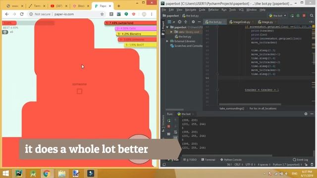 i made a paper io bot//python programing смотреть онлайн