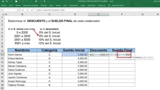 Función SI en Excel con VARIAS CONDICIONES?Calcular el DESCUENTO y el SUELDO FINAL (Ejemplo) смотреть онлайн