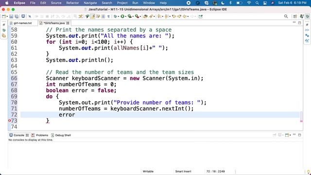 Java M11GA1P1d Girls Teams Read number of teams and their size смотреть онлайн